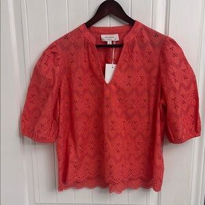 HUDSON NORTH Dark Coral Eyelet Top BNWT